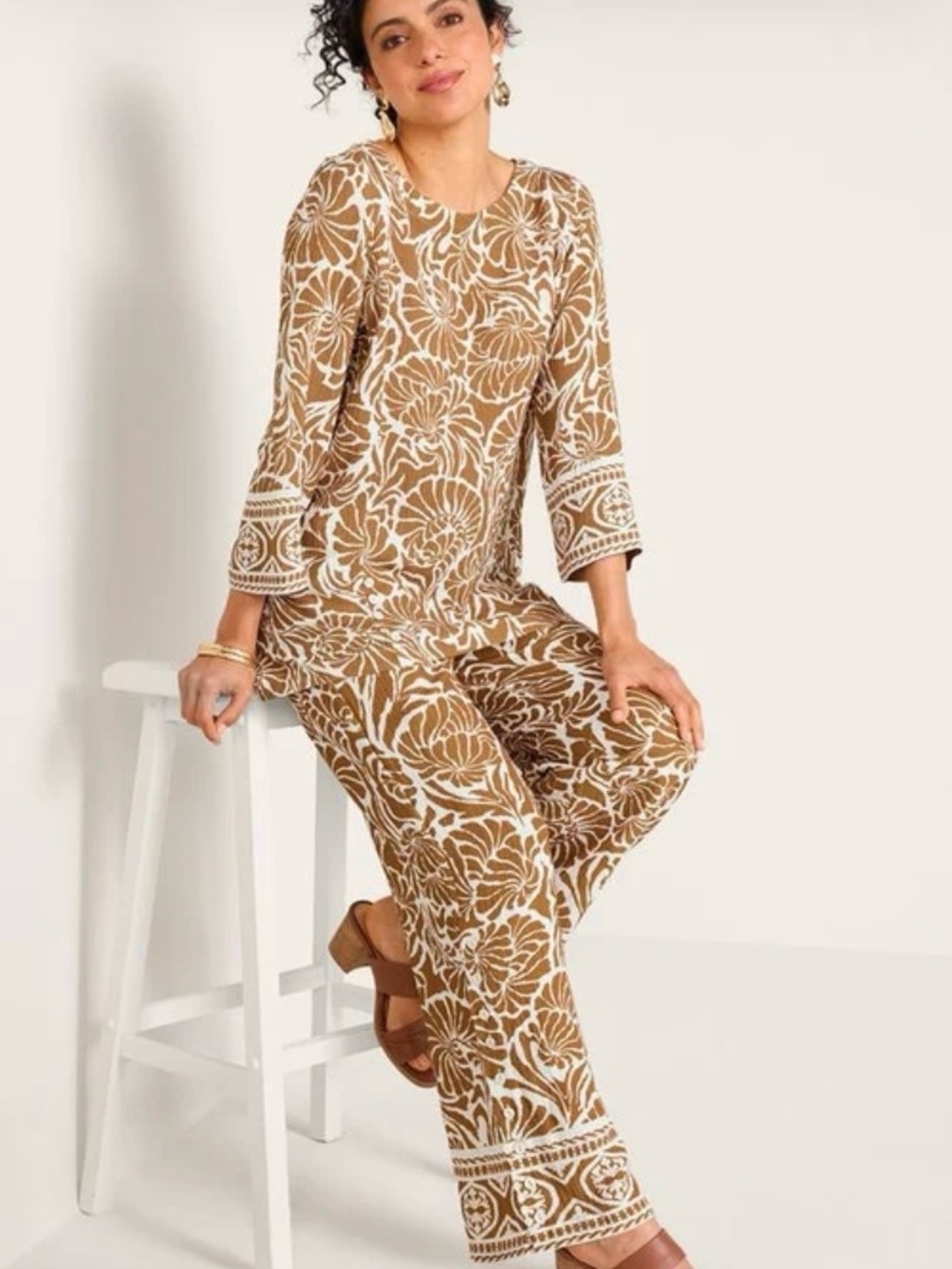 SOFT SURROUNDINGS OCEO GAUZE CRINKLE TUNIC ~NAUTICAL SHELLS NEUTRAL PRINT SZ PM - Picture 8 of 9